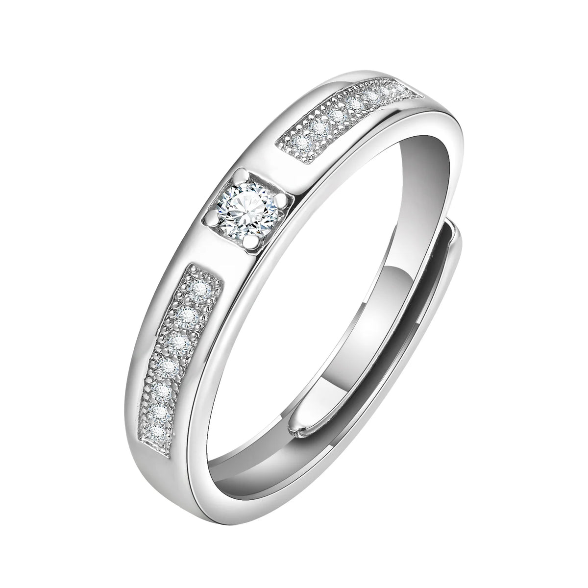 Adjustable CZ Silver-Tone Ring – Couples Wedding Band Gift Fashion Ring SPOT Default Title