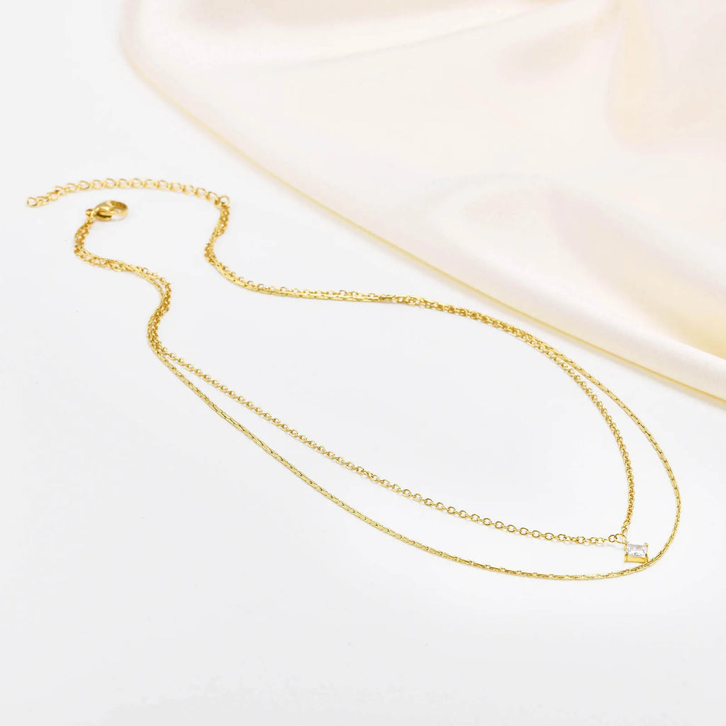 Layered Double Chain Choker – Cubic Zirconia Pendant Necklace Chain Choker Necklace SPOT