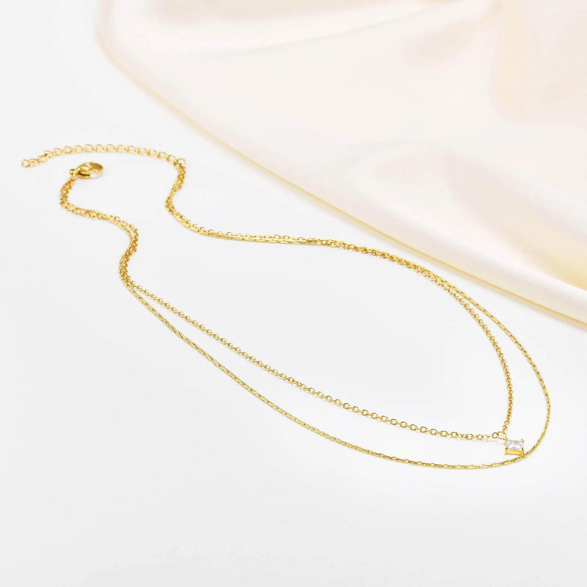 Layered Double Chain Choker – Cubic Zirconia Pendant Necklace Chain Choker Necklace SPOT