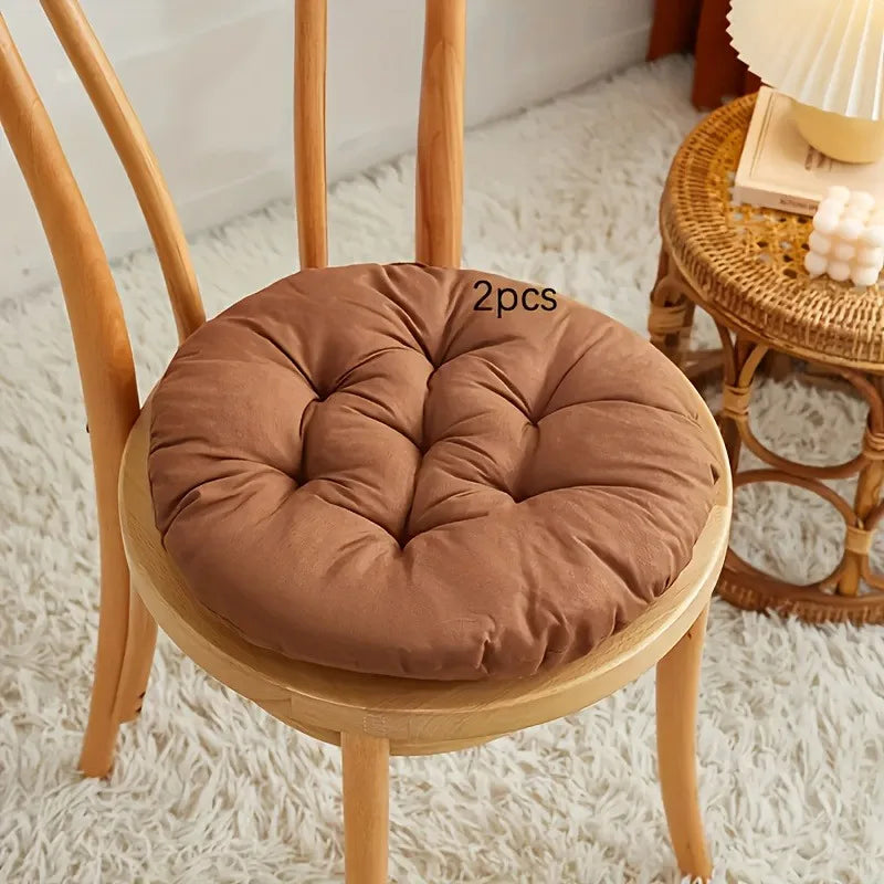 Thickened Round Chair Cushions 2-Pack – All-Season Seat Pads Chair Seat Cushions SPOT Light Coffee