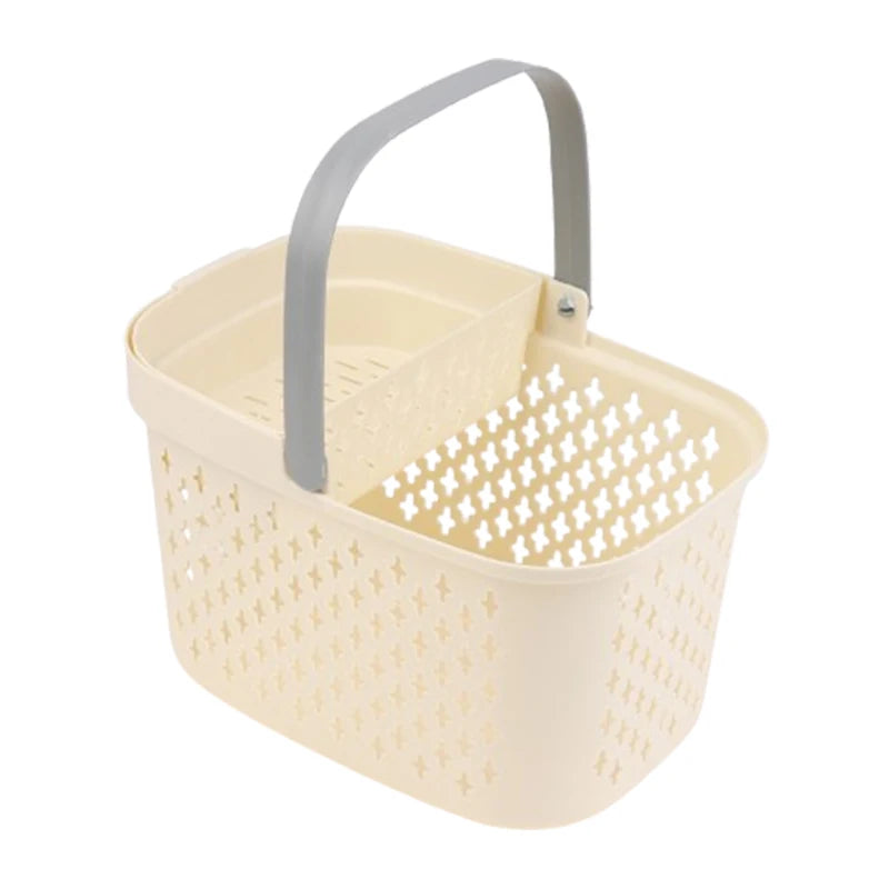 Stackable Plastic Organizer Basket with Handles & Drainage Storage Organizer Basket SPOT Beige