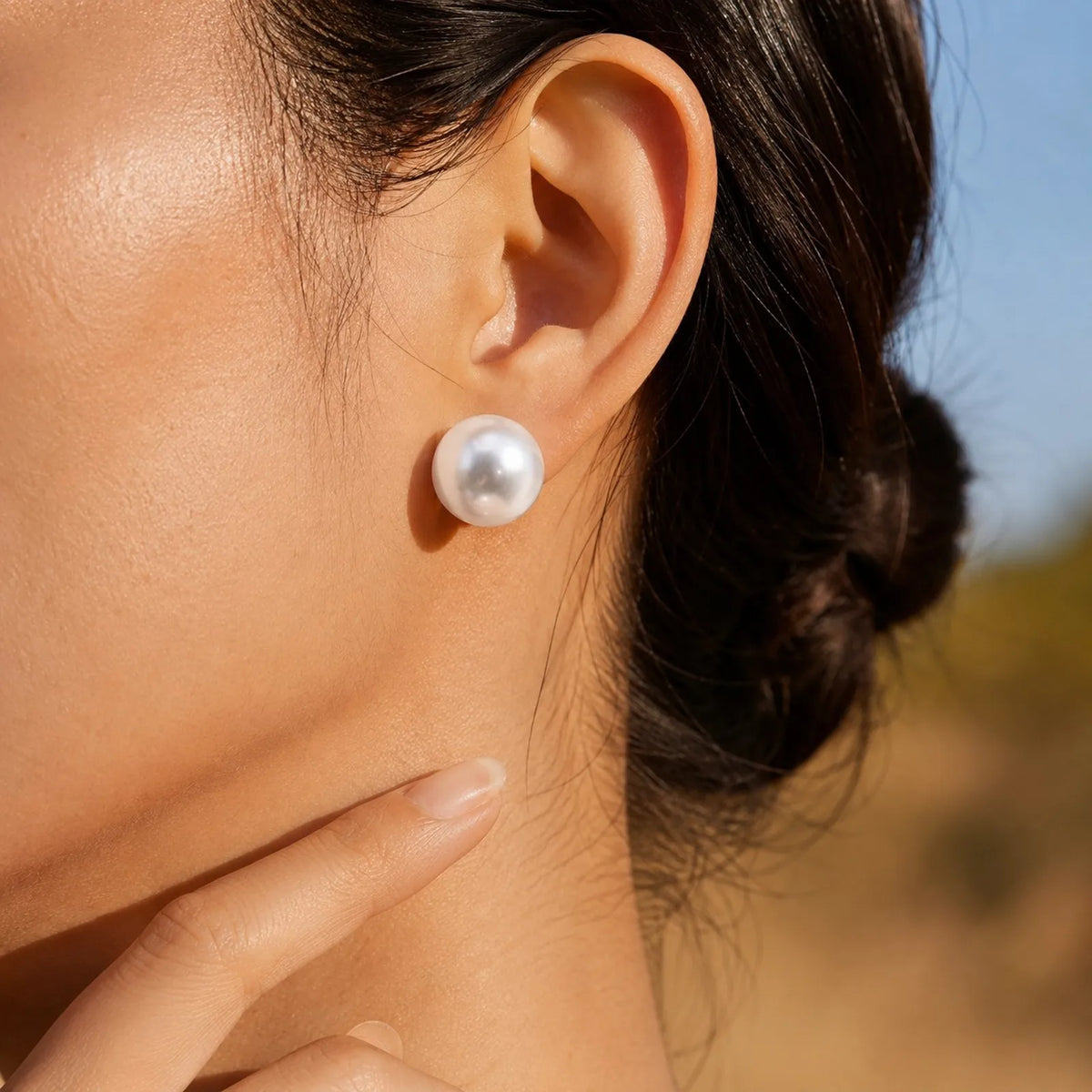 Tiger Eye & Faux Pearl Stud Earrings | 18K Gold Plated Steel Stud Earrings SPOT