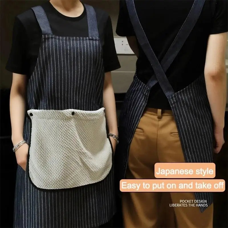 Striped Waterproof Chef Apron with Hand-Wipe Pocket – Unisex Chef Apron SPOT