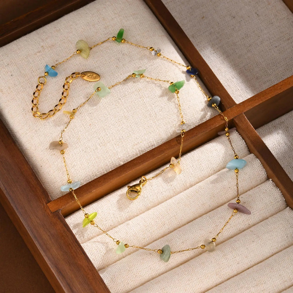 Meaeguet Natural Stone Choker Necklace – Gold Clavicle Chain Choker Necklace SPOT