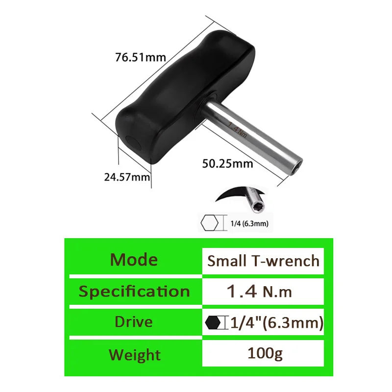 WISRETEC T-Handle Preset Torque Wrench 1.6–8Nm 1/4" Hex Preset Torque Wrench SPOT Torque 1.4N.m