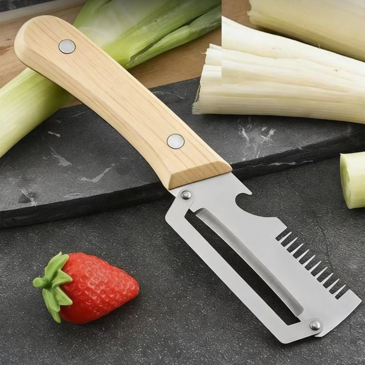 3-in-1 Stainless Steel Vegetable Peeler Set – Wooden Handle Vegetable Peeler Set SPOT