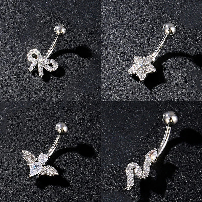 Zircon Belly Button Ring – Stainless Steel Navel Piercing Jewelry Navel Piercing Ring SPOT