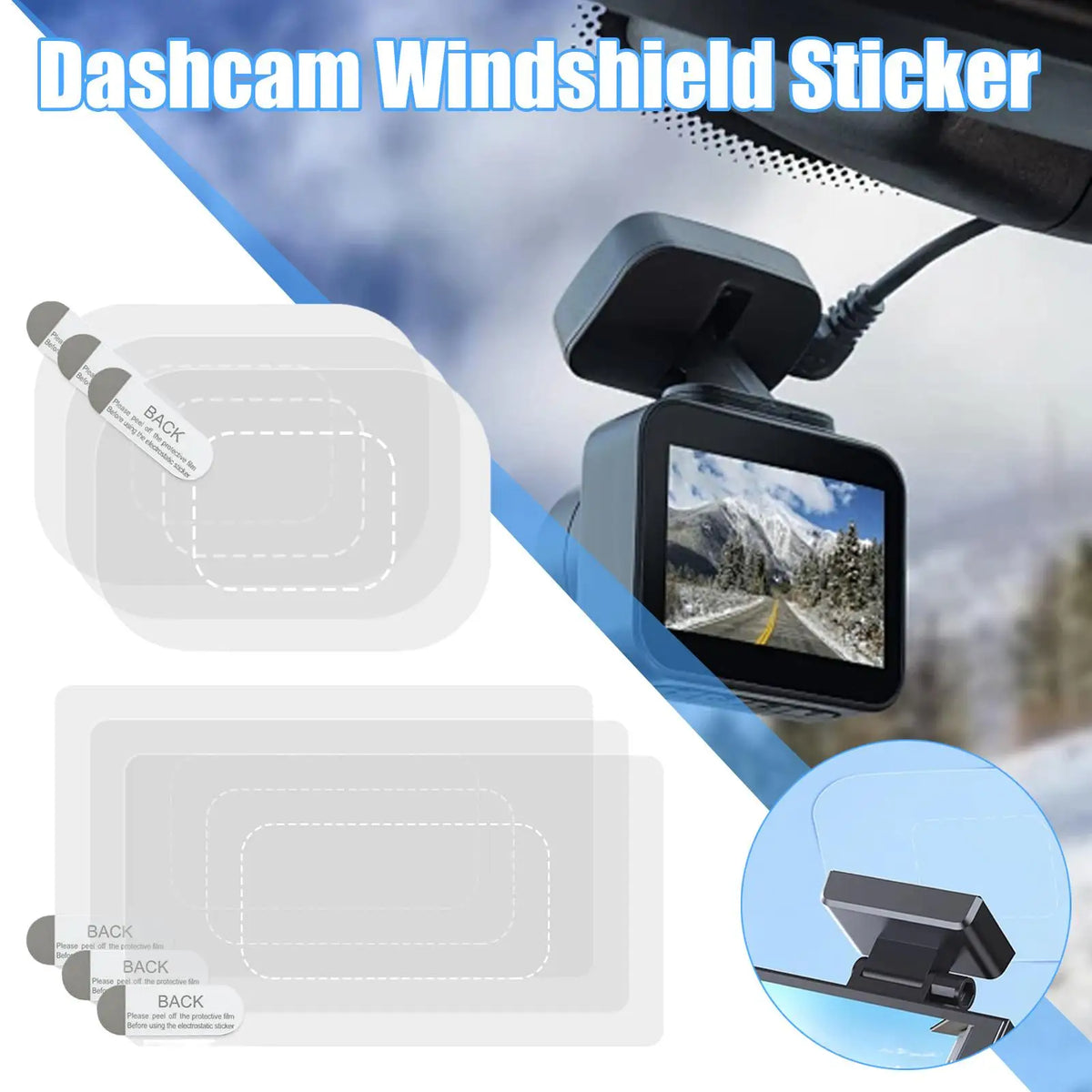 Dash Cam Windshield Stickers 6-Pack – Static Cling Mount Film Dash Cam Accessory SPOT