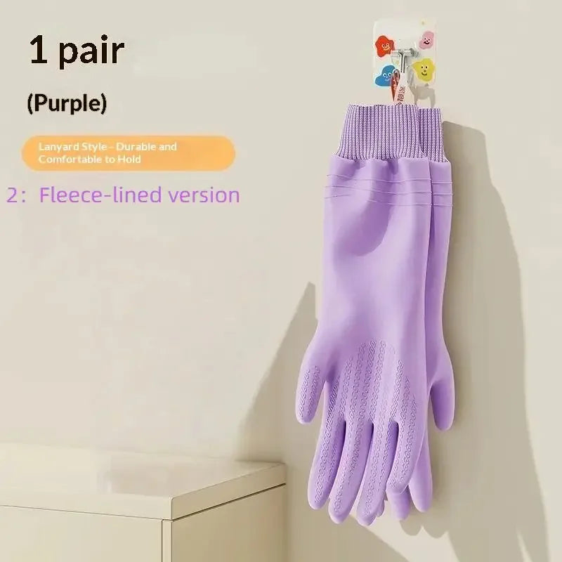 Waterproof Fleece-Lined Dishwashing Gloves – Warm & Durable Cleaning Gloves SPOT 2 Purple
