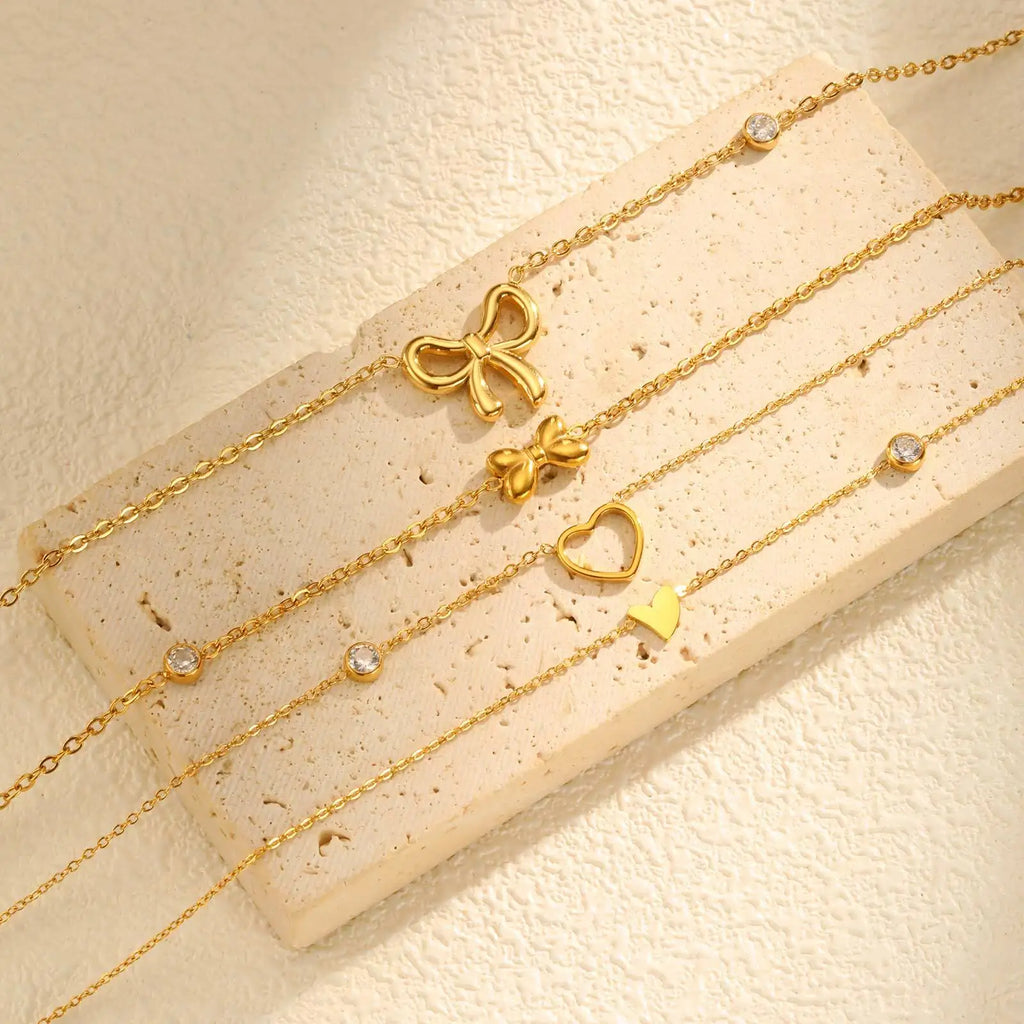 Bowtie Zirconia Choker Necklace – Gold Bow Knot Pendant Choker Necklace SPOT