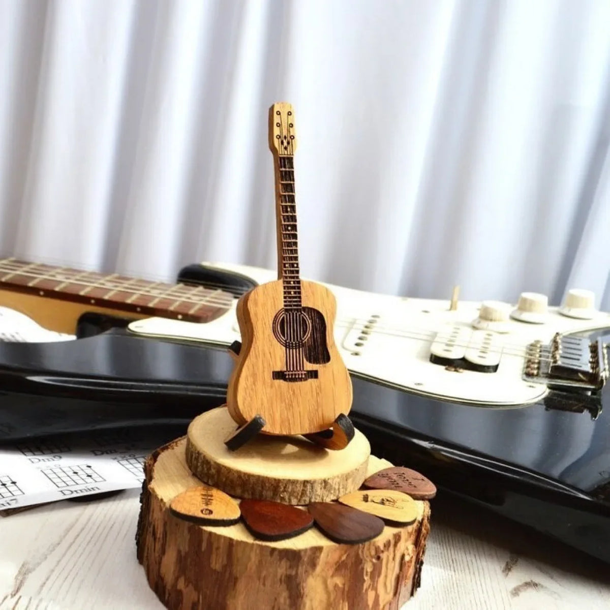 Personalized Wooden Guitar Pick Box with 3 Engraved Picks Guitar Pick Box SPOT