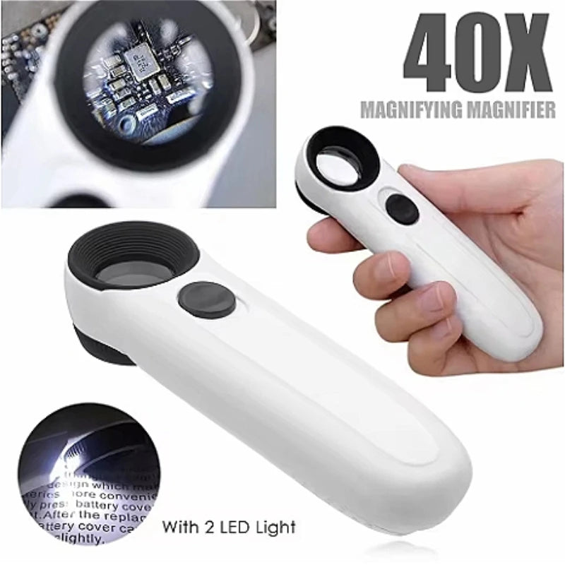 40X LED Handheld Magnifying Glass – HD Lens, Dual LED Lights LED Magnifying Glass SPOT