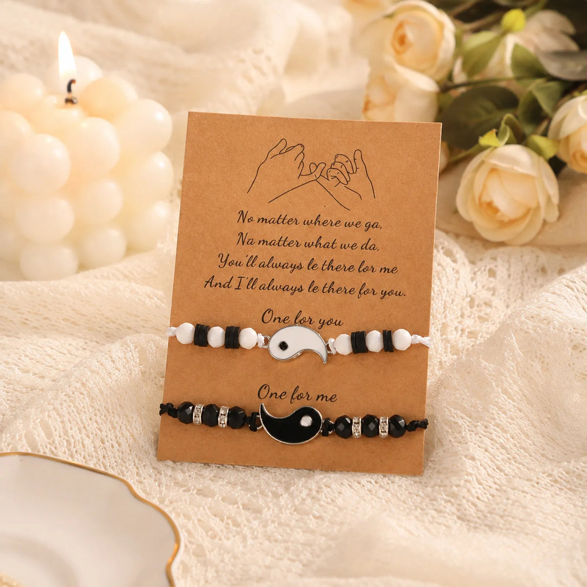 Yin Yang Couple Bracelets – Matching Black & White Beaded Set Couple Bracelet Set SPOT