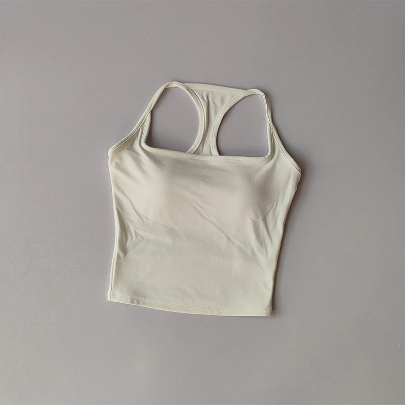 Women's Seamless Yoga Vest with Chest Pad – Pilates Sport Top Yoga Sport Vest SPOT Beige S