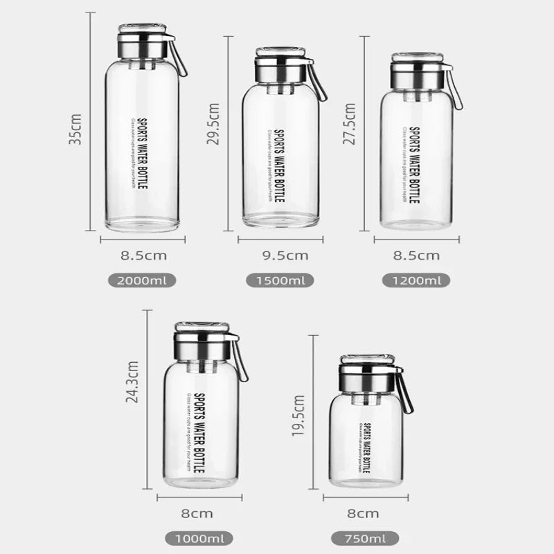 Large Capacity Glass Water Bottle 0.75–2L | Leakproof & Portable Glass Water Bottle SPOT