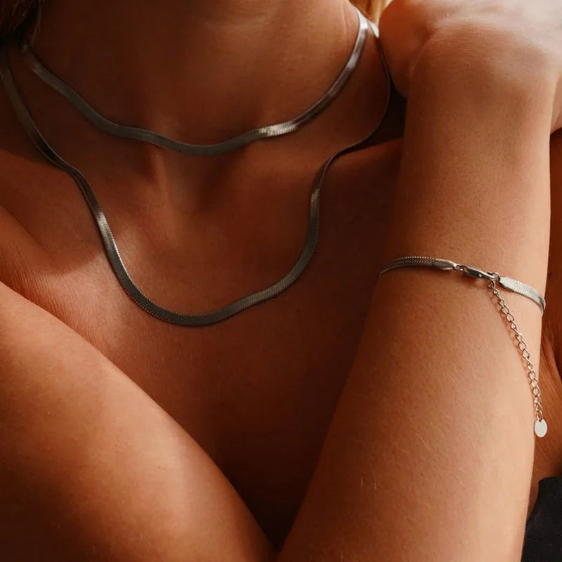 Herringbone Chain Necklace – Stainless Steel Collarbone Choker Chain Necklace SPOT