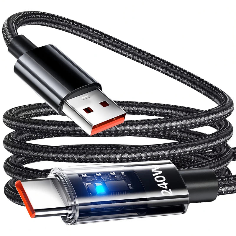 240W USB-C Fast Charging Cable – LED Display, Nylon Braided USB-C Charging Cable SPOT
