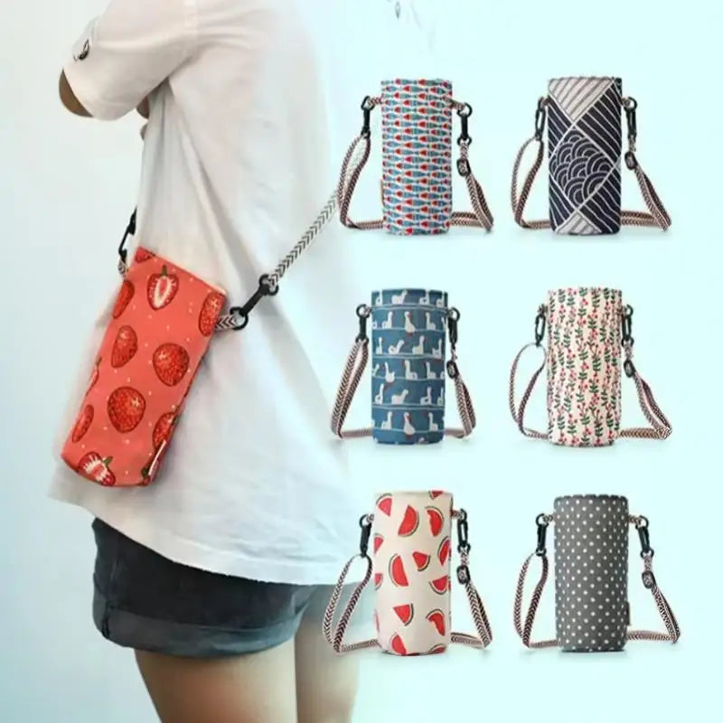 Insulated Canvas Water Bottle Bag – Adjustable Crossbody Strap Bottle Carrier Bag SPOT