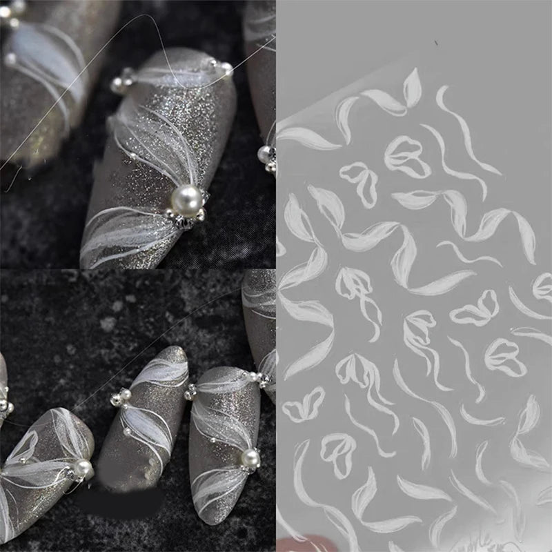 White Lace & Pearl Nail Art Stickers – Adhesive Nail Decals Nail Art Stickers SPOT