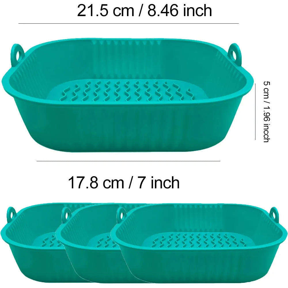 Silicone Air Fryer Basket Pot – Reusable Non-Stick Food-Safe Silicone Baking Basket SPOT 1pc 21.5cm green