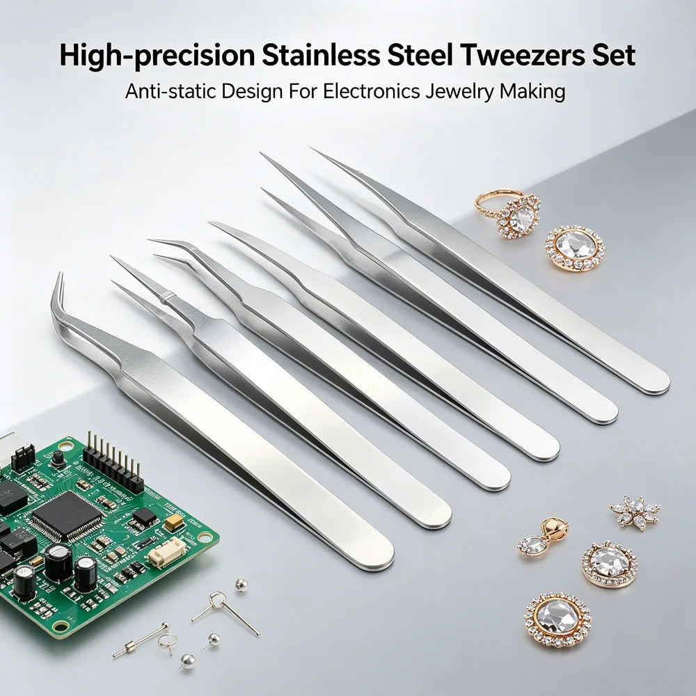 6-Pack Anti-Magnetic Stainless Steel Precision Tweezers Set Precision Tweezers Set SPOT
