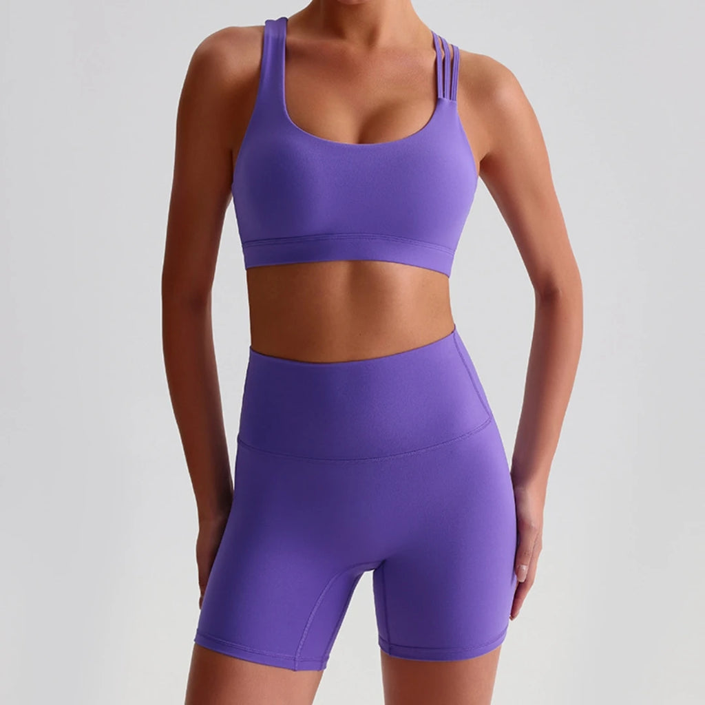 Women's High Waist Yoga Short Legging & Cross Back Bra Set Yoga Activewear Set SPOT