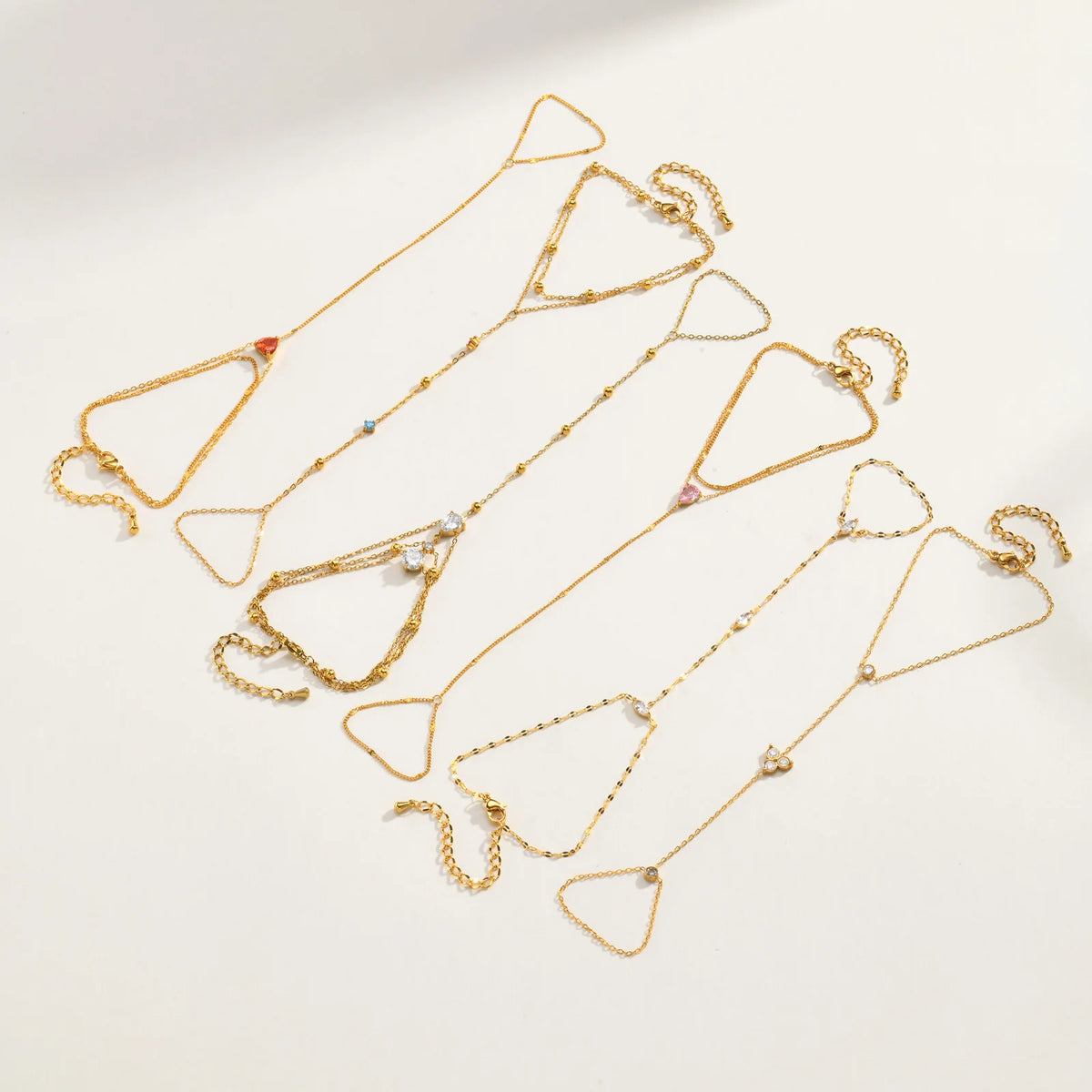 18K Gold Plated CZ Heart Hand Chain Ring Bracelet for Women Hand Chain Bracelet SPOT