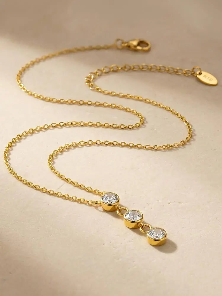 Gold Drop Y-Necklace with 3 Zircon Pendants | Women's Jewelry Pendant Necklace SPOT