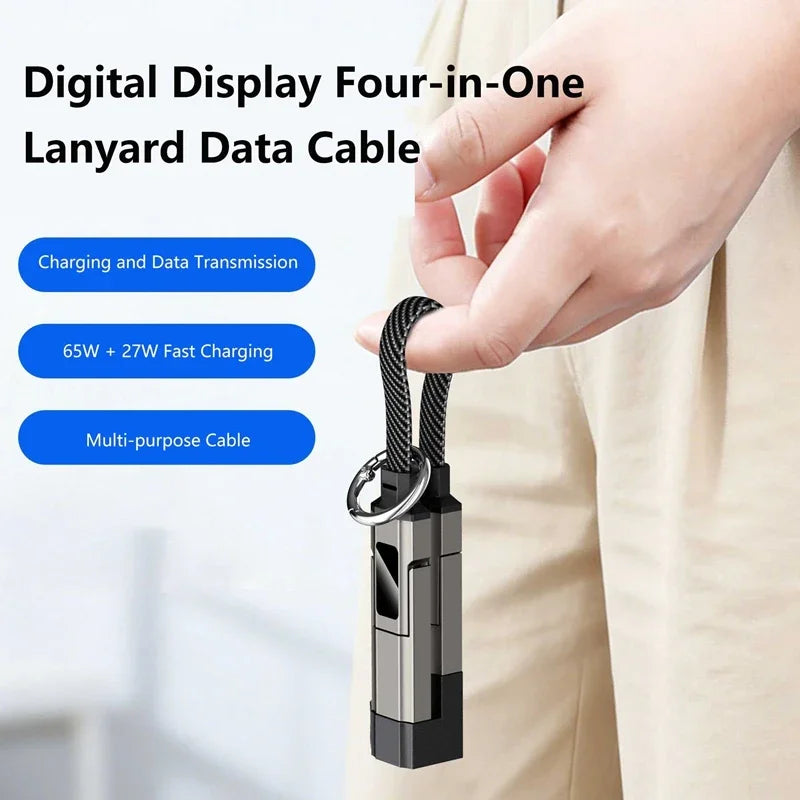 65W 4-in-1 Keychain Charging Cable USB-C Multi-Connector Multi-Connector Charging Cable SPOT