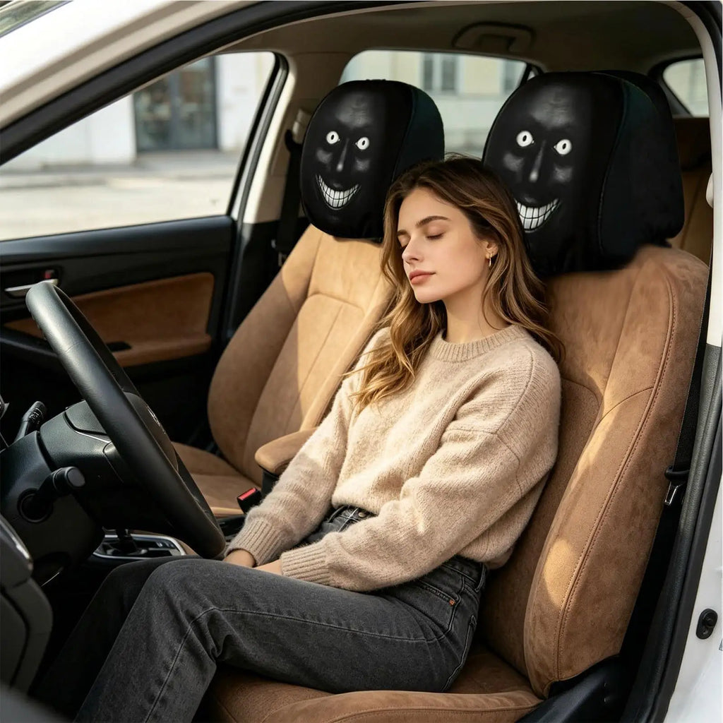 2-Pack Smiling Face Car Headrest Covers – Fun Auto Protectors Car Headrest Cover SPOT
