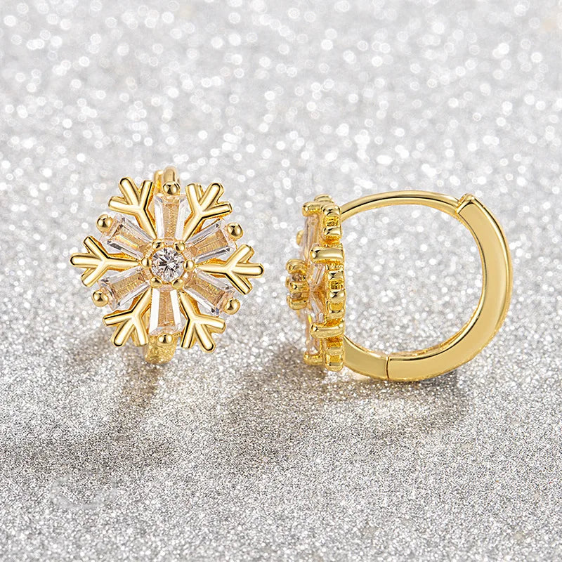 Snowflake Huggie Hoop Earrings – 18K Gold-Plated CZ Jewelry Huggie Hoop Earrings SPOT