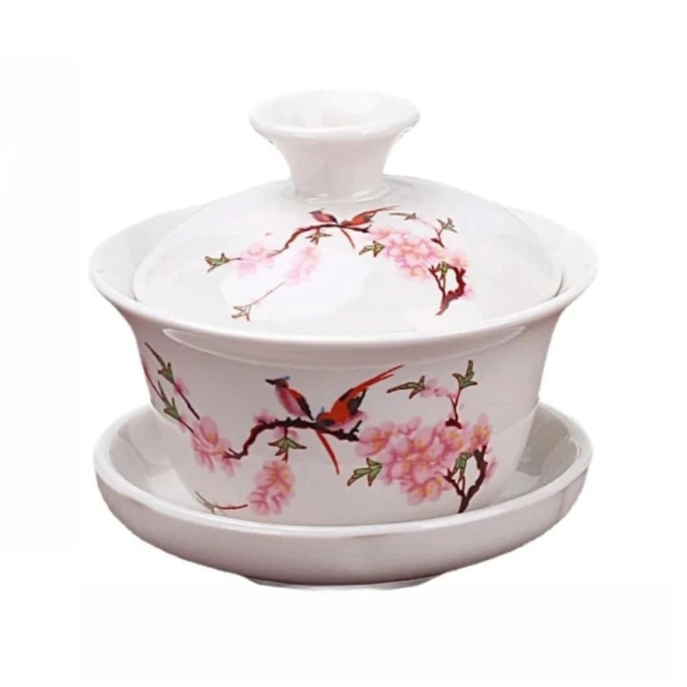 Chinese Porcelain Sancai Gaiwan Set – 3-Piece Bird-Flower Tea Bowl Porcelain Gaiwan Set SPOT 1pc