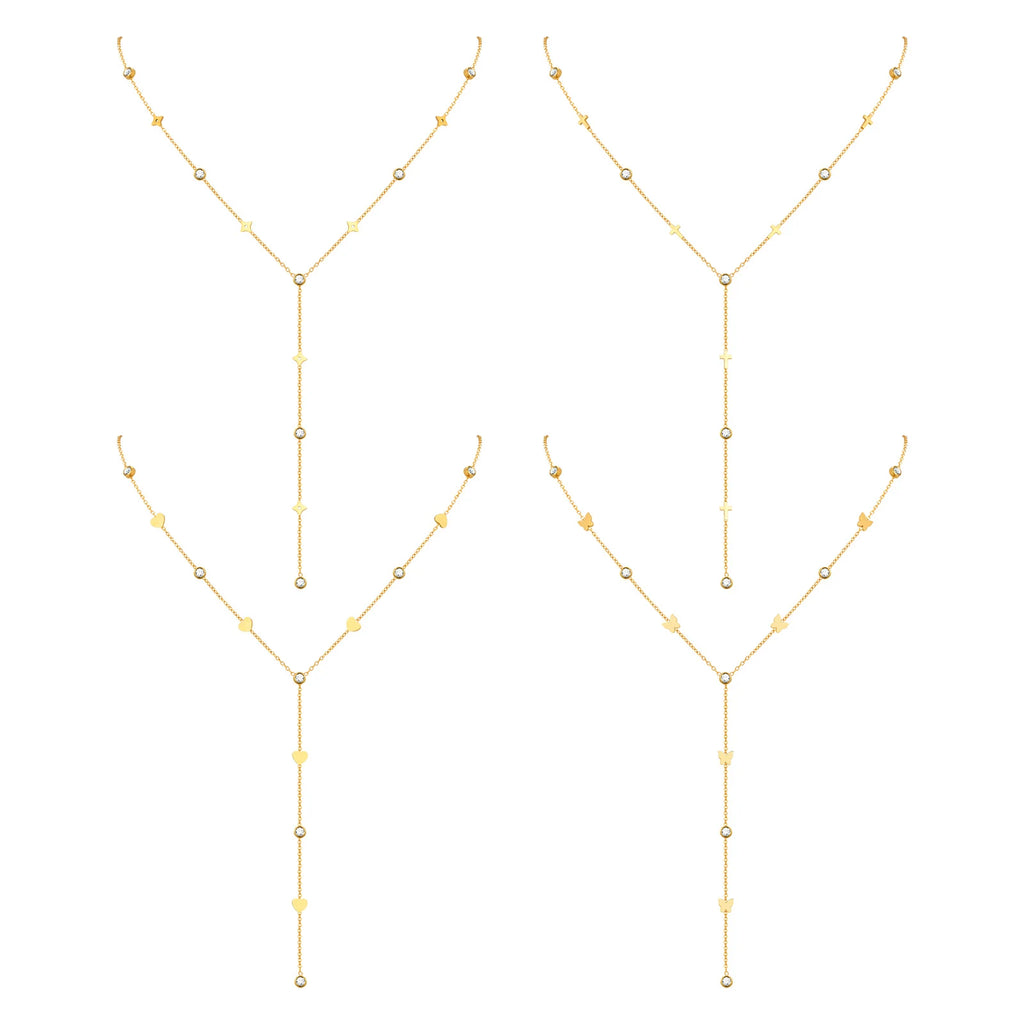 Cross Y-Shaped Lariat Necklace – Gold Zirconia Drop Chain Lariat Chain Necklace SPOT