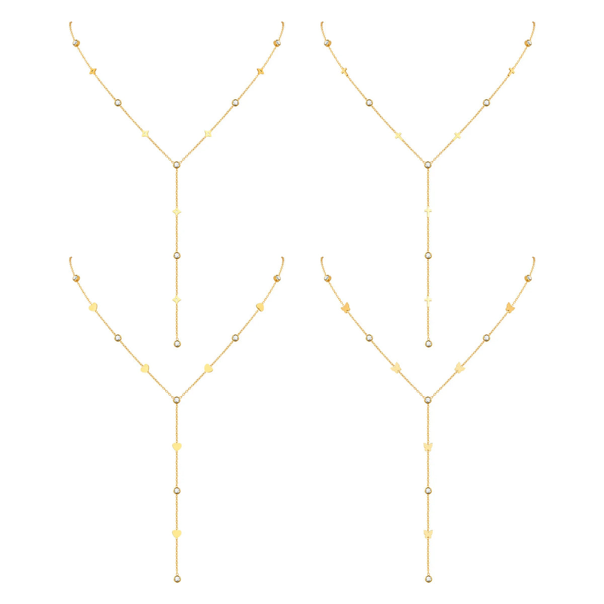 Cross Y-Shaped Lariat Necklace – Gold Zirconia Drop Chain Lariat Chain Necklace SPOT