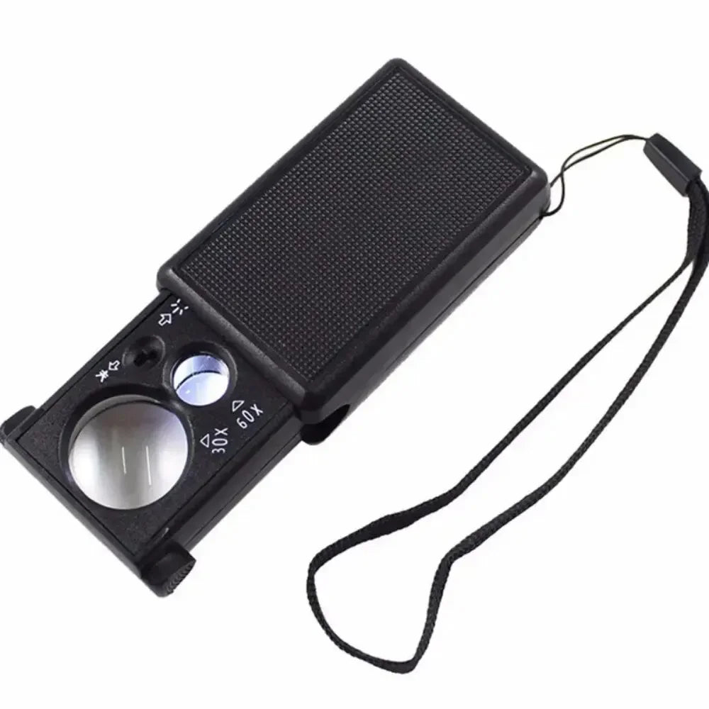 Mini 30X 60X LED UV Magnifier – Jewelry & Currency Tool Handheld Magnifier SPOT Black