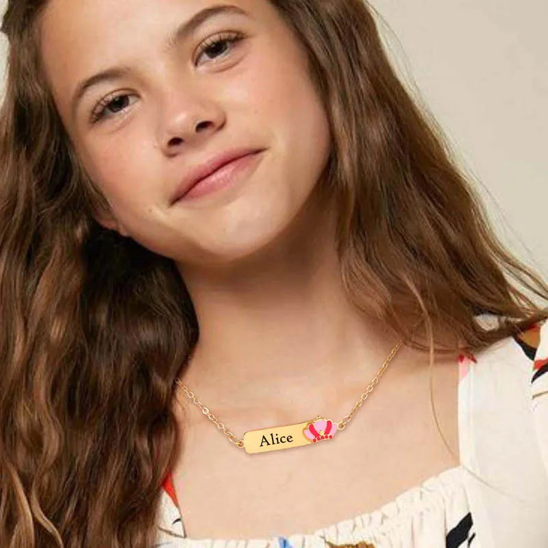 Personalized Crown Name Necklace – Girls Custom Stainless Steel Custom Name Necklace SPOT