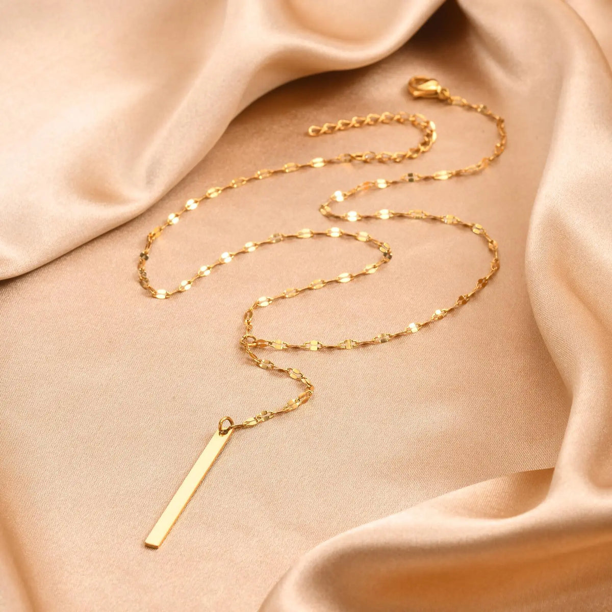 Meaeguet Y Lariat Necklace – Gold Bar Pendant, Stainless Steel Lariat Necklace SPOT