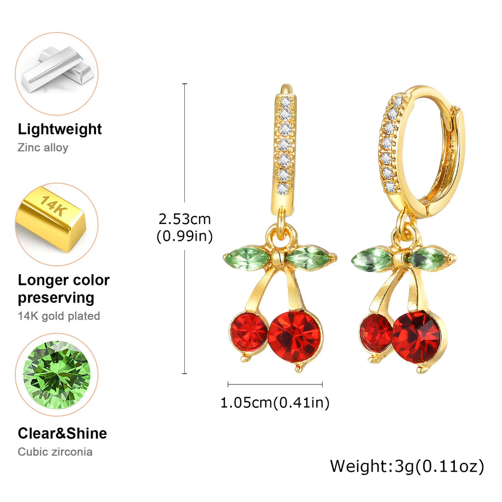 Cherry Zirconia Dangle Earrings – 14K Gold Plated & Hypoallergenic Dangle Drop Earrings SPOT