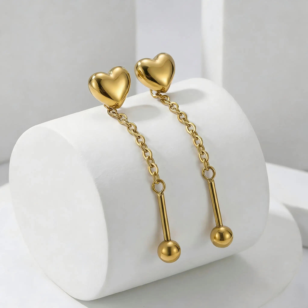 Bow Heart Drop Earrings – 18K Gold Plated Threader Earrings Drop Earrings SPOT
