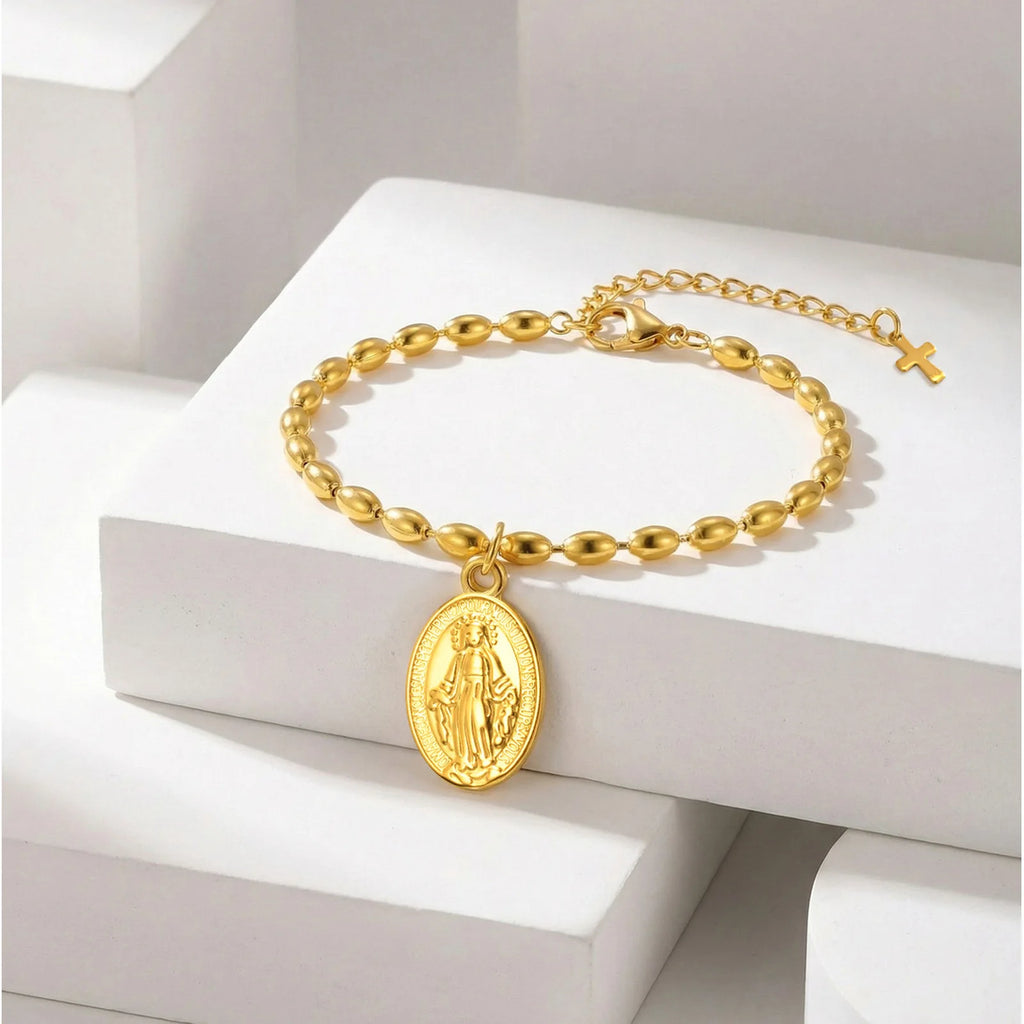 18K Gold Virgin Mary Rosary Bracelet – Stainless Steel Women Religious Bracelet SPOT