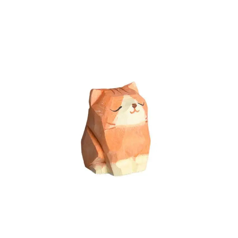 Hand-Carved Basswood Shiba Inu & Cat Figurine | Desk Decor Wood Figurine SPOT B