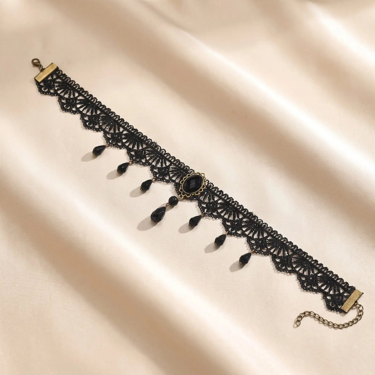 Gothic Black Lace Choker – Teardrop Bead Vintage Collar Necklace Gothic Choker Necklace SPOT