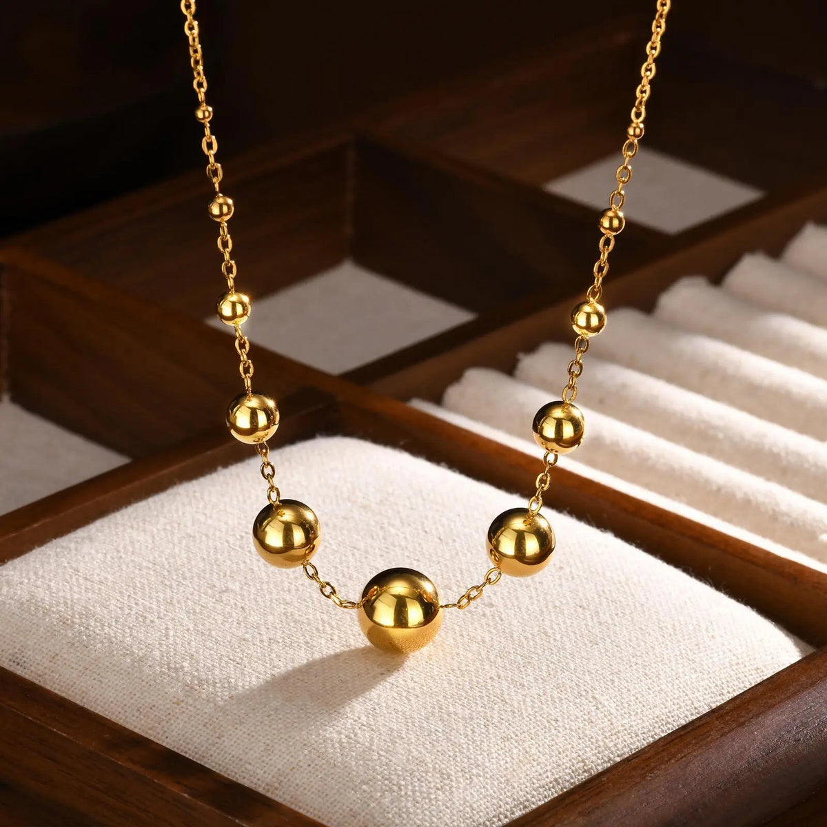 Waterproof Bead Station Choker Necklace | Gold Stainless Steel Choker Necklace SPOT