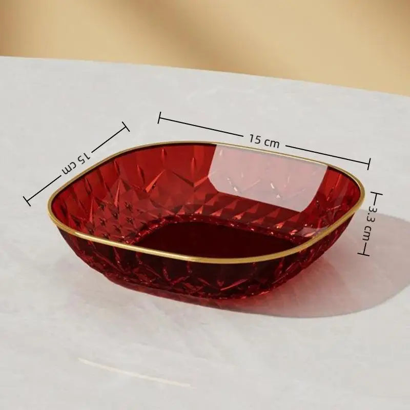 Diamond Cut Fruit Bowl with Gold Rim – Shatter-Resistant Decorative Serving Bowl SPOT one size A16