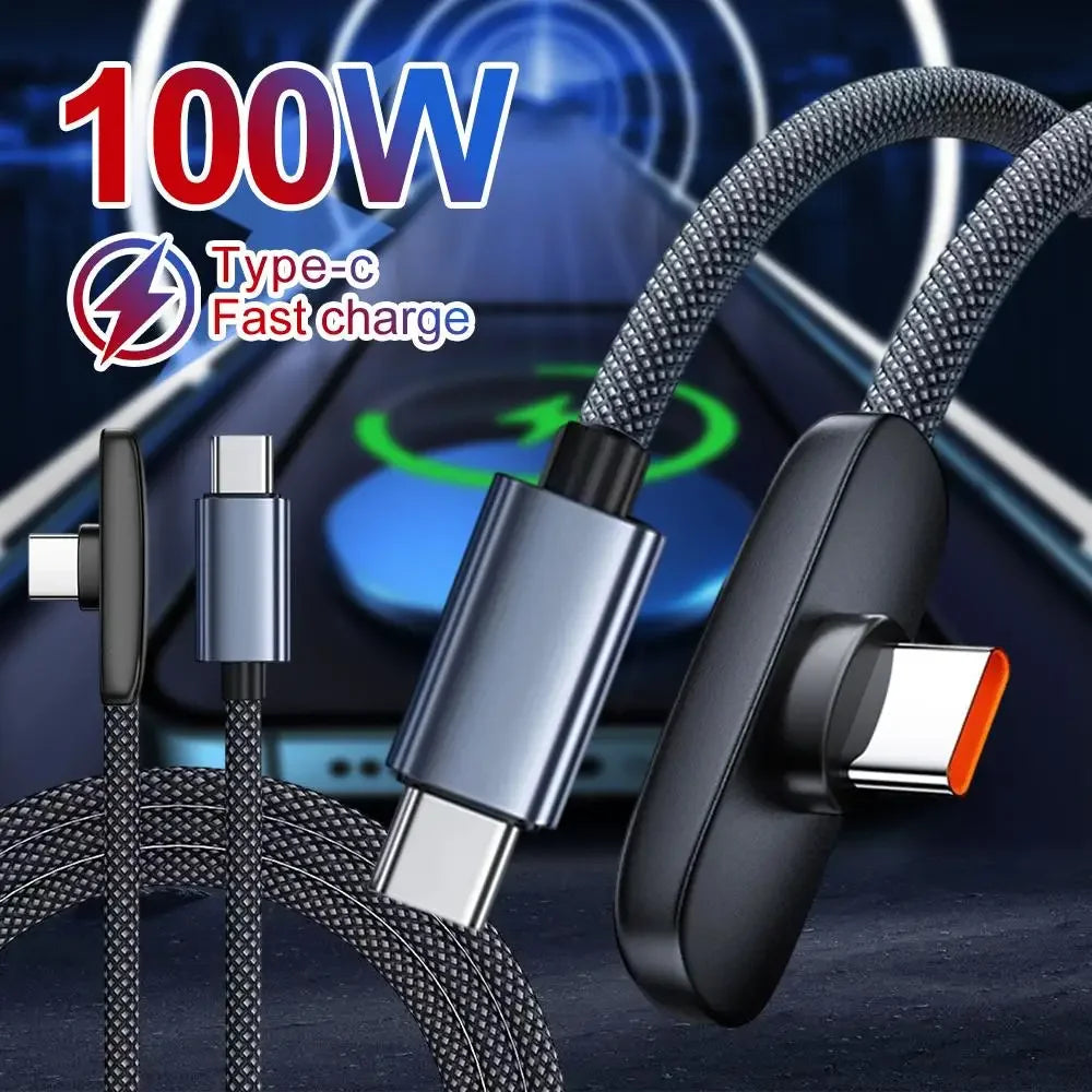 100W USB-C Fast Charging Cable – 90° Elbow Nylon Braided USB-C Charging Cable SPOT