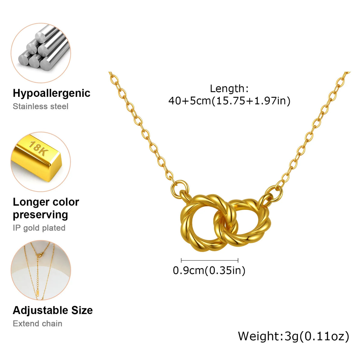 Twist Double Rings Choker Necklace – Gold Stainless Steel Pendant Choker Necklace SPOT