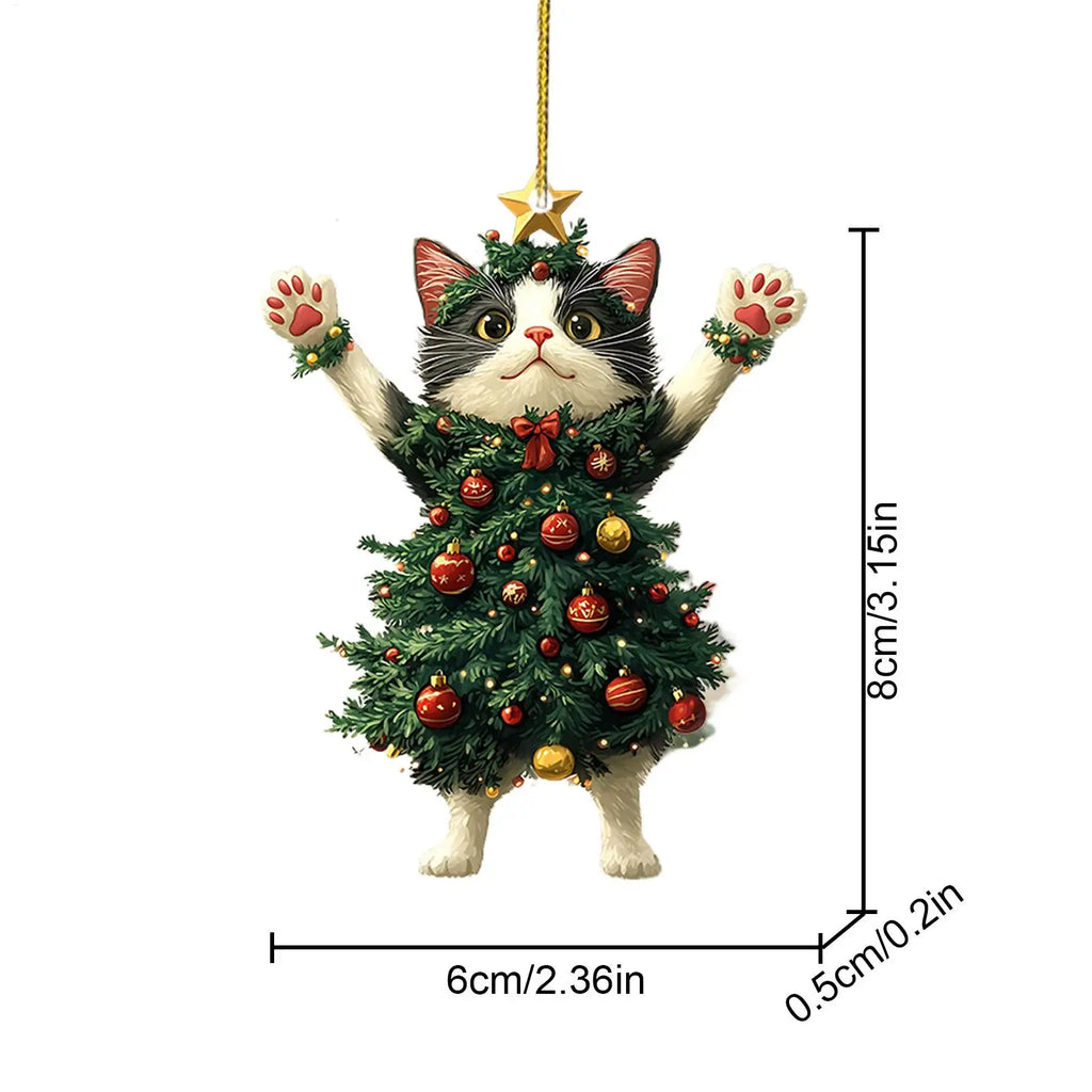 2D Acrylic Cat Christmas Ornament – Cartoon Cat Tree Pendant Christmas Tree Ornament SPOT