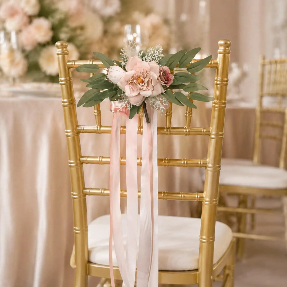 Wedding Aisle Pew Flowers with Ribbons – Artificial Chair Decor Artificial Pew Flowers SPOT
