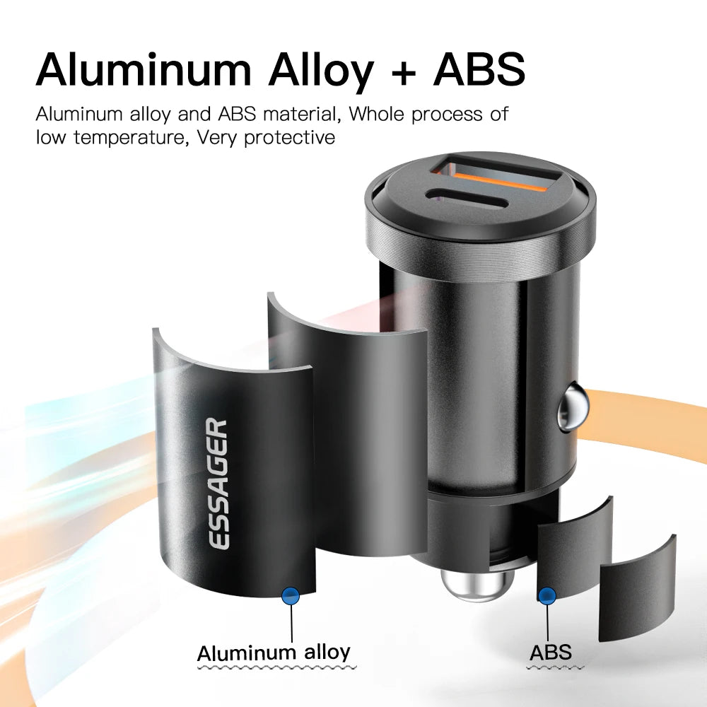 Essager 45W USB-C Car Charger QC4.0 PD3.0 Fast Charging USB Car Charger SPOT
