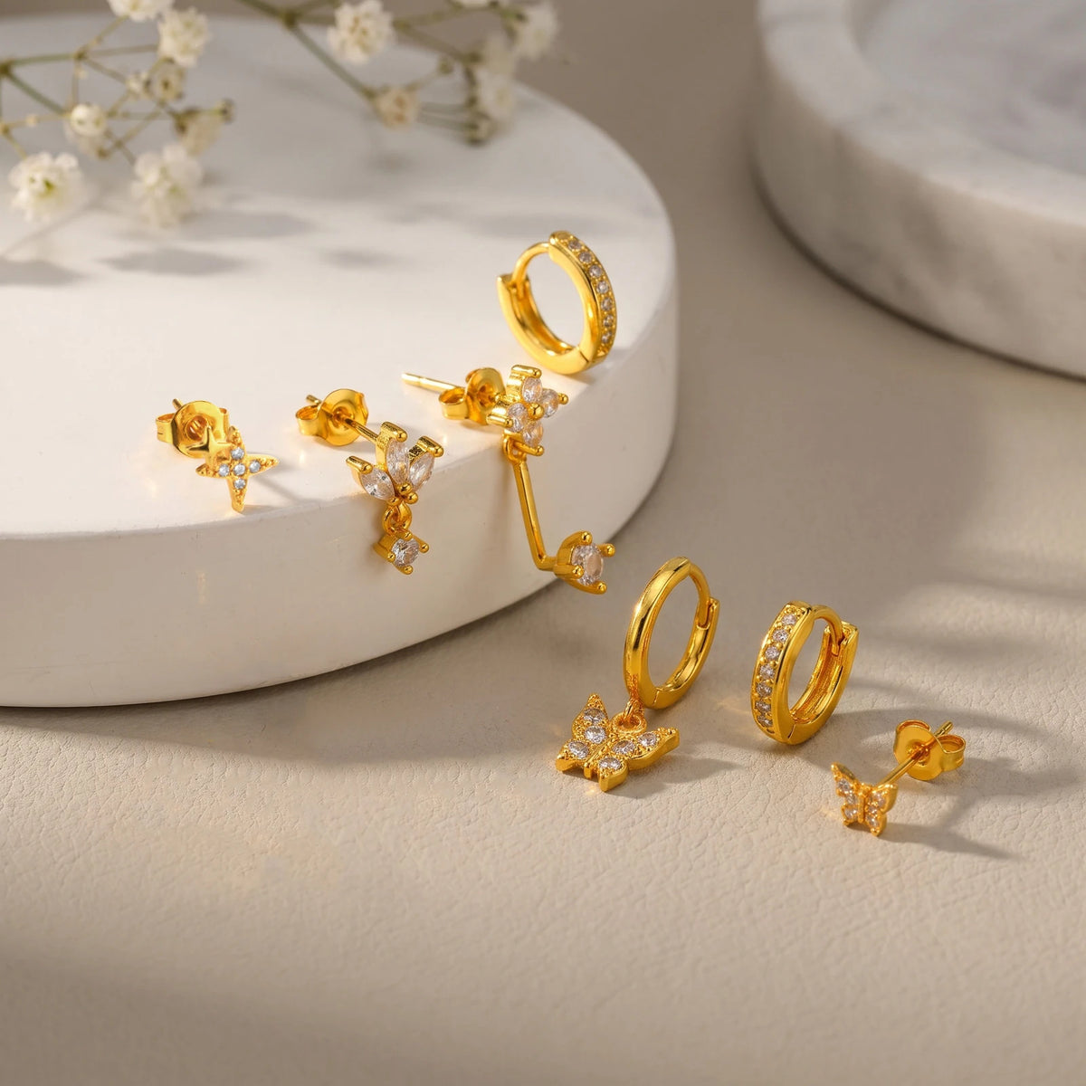 Zircon Stud Earrings Set – Gold Plated Stackable Cartilage Studs Stud Earrings Set SPOT